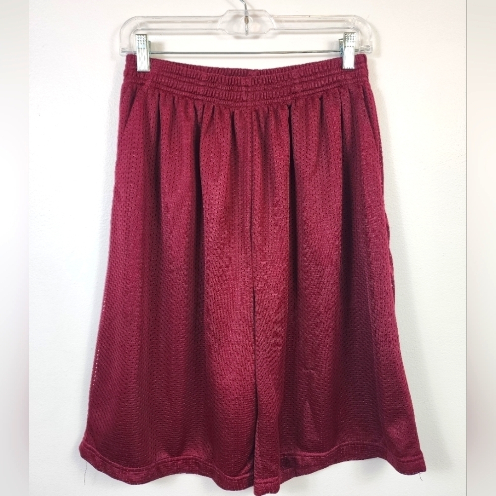 Burgundy Mesh Basketball Shorts Athletic Gym Drawstring Size XL